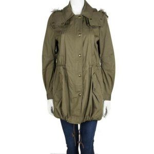 Burberry Khaki Fur Trim Hooded Parka